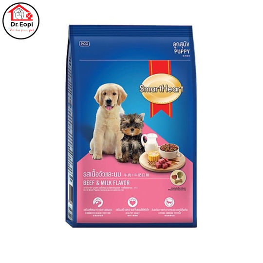 Thức ăn hạt khô cho chó con Smartheart Puppy vị Bò và Sữa túi 1.5KG